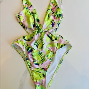 ASOS Women's One Piece Swimsuit in Neon Leaf Print
